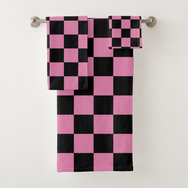 Conjunto De Toalhas Impressão Xadrez Preto e Rosa (Insitu)