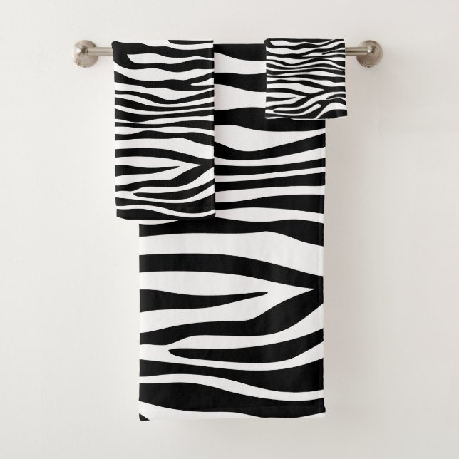 Conjunto De Toalhas Impressão Zebra, Banhas Zebra, Preto E Branco (Insitu)