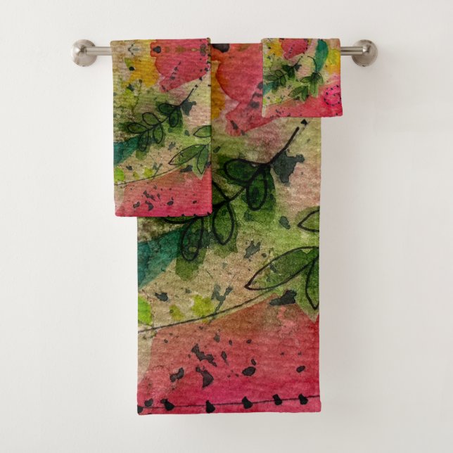 Conjunto De Toalhas Impressionismo De Abstrato De Aquarelas E Tintas (Insitu)