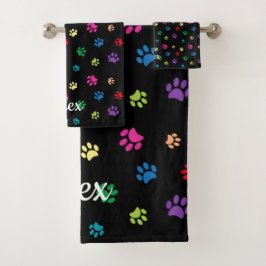 Conjunto De Toalhas Impressões de Patas Pintadas Coloridas em Preto