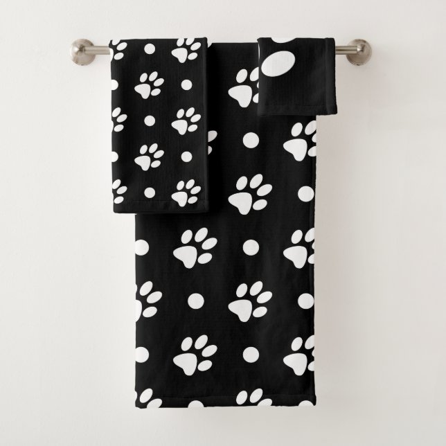 Conjunto De Toalhas Impressões de patas pretas e brancas e bolinhas (Insitu)