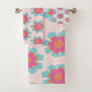Conjunto De Toalhas Imprimé fleurs bleu et rosa mignon