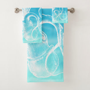 Conjunto De Toalhas Incrível Polvo Branco Ilustração Oceânica Águ