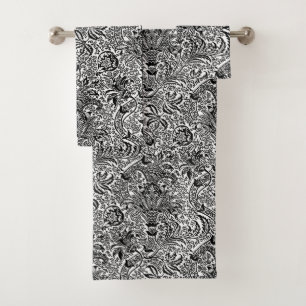 Conjunto De Toalhas Indiano de William Morris, preto e branco