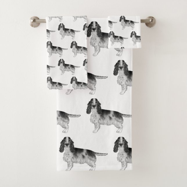 Conjunto De Toalhas Inglês Cocker Spaniel Em Padrão Preto E Branco (Insitu)