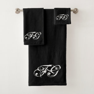 Conjunto De Toalhas Iniciais personalizados Monograma preto-e-branco m