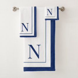 Conjunto De Toalhas inicial monograma moderno azul marinho branco