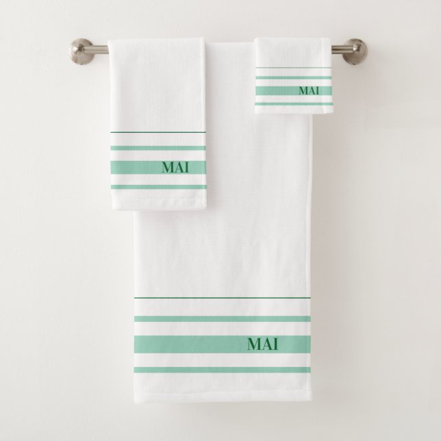Conjunto De Toalhas Initials cute green stripes minimalist White (Insitu)