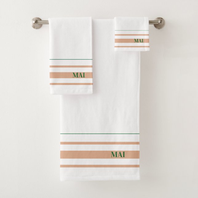Conjunto De Toalhas Initials minimalist earth tone Stripes White  (Insitu)