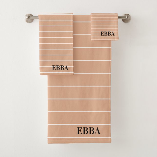 Conjunto De Toalhas Initials pretty earty background white stripes (Insitu)