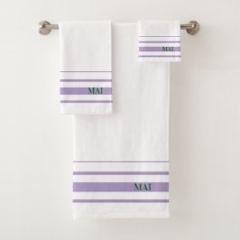 Conjunto De Toalhas Initials pretty purple stripes minimalist White