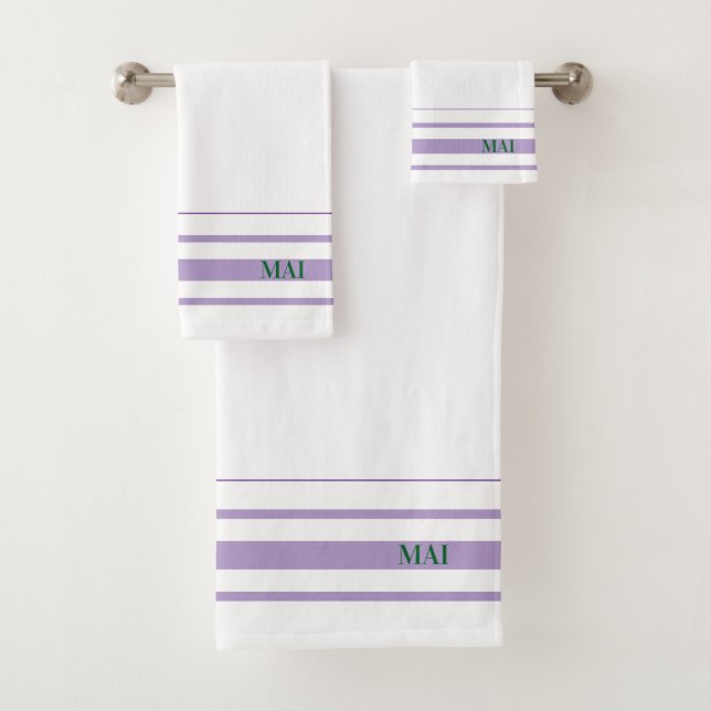 Conjunto De Toalhas Initials pretty purple stripes minimalist White (Insitu)