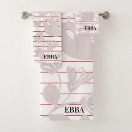 Conjunto De Toalhas Initials pretty red stripes pink flowers girly