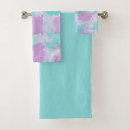 Conjunto De Toalhas Ink Wash Abstract Art Bath Towel Set Pink Aqua