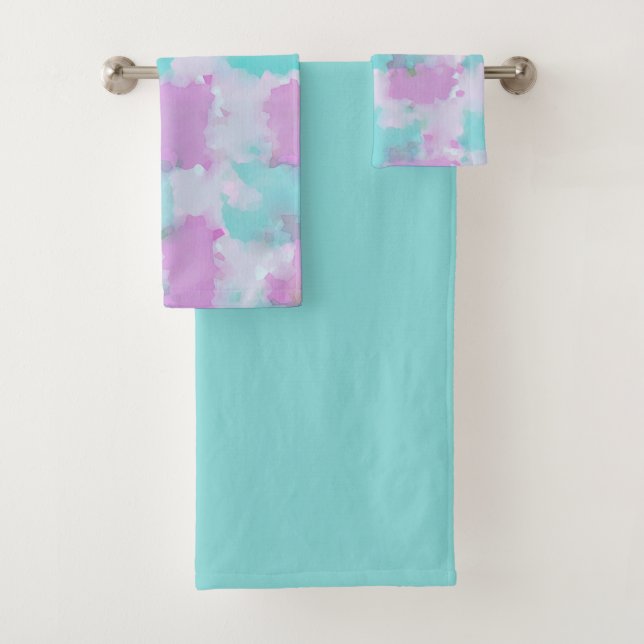 Conjunto De Toalhas Ink Wash Abstract Art Bath Towel Set Pink Aqua (Insitu)