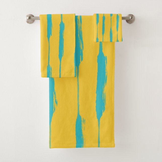 Conjunto De Toalhas Inked Stripes Yellow and Turquoise (Insitu)