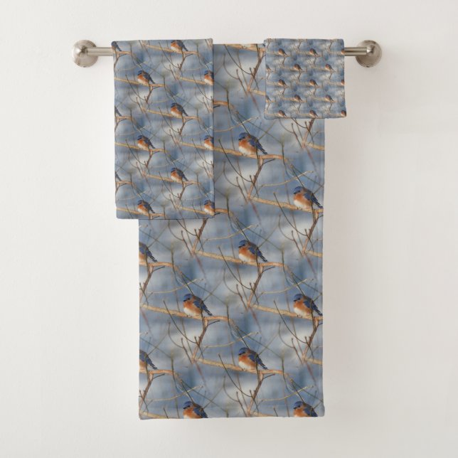 Conjunto De Toalhas Inverno Bluebird Animal Nature Patterno     (Insitu)