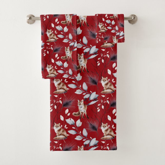 Conjunto De Toalhas Inverno Vermelho Raposa Deixa Aquarela (Insitu)