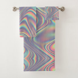 Conjunto De Toalhas Iridescent Holographic Swirl Texture