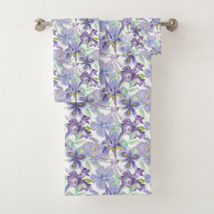 Conjunto De Toalhas Íris Floral Amarela Roxa Aquarela Flores