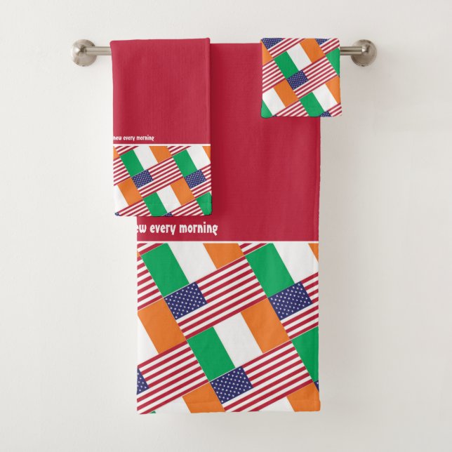 Conjunto De Toalhas IRISH AMERICAN FLAGS Personalizado Scripting RED (Insitu)