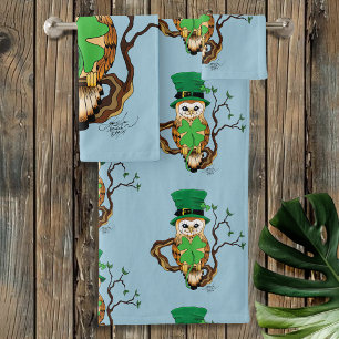Conjunto De Toalhas Irish Clovers Owl Green