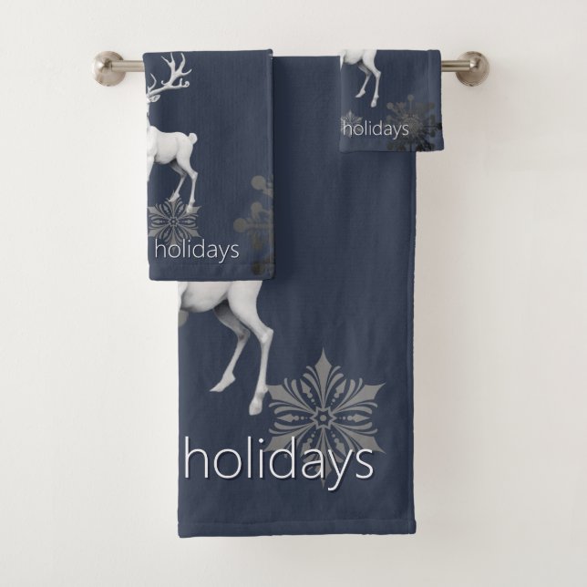 Conjunto De Toalhas Ivory Reindeer Christmas | Azul (Insitu)