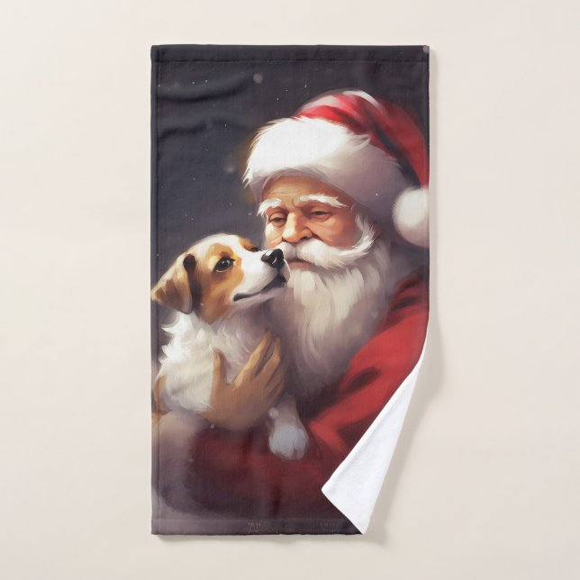 Conjunto De Toalhas Jack Russell Com Papai Noel Natal Festivo (Toalha de mão)