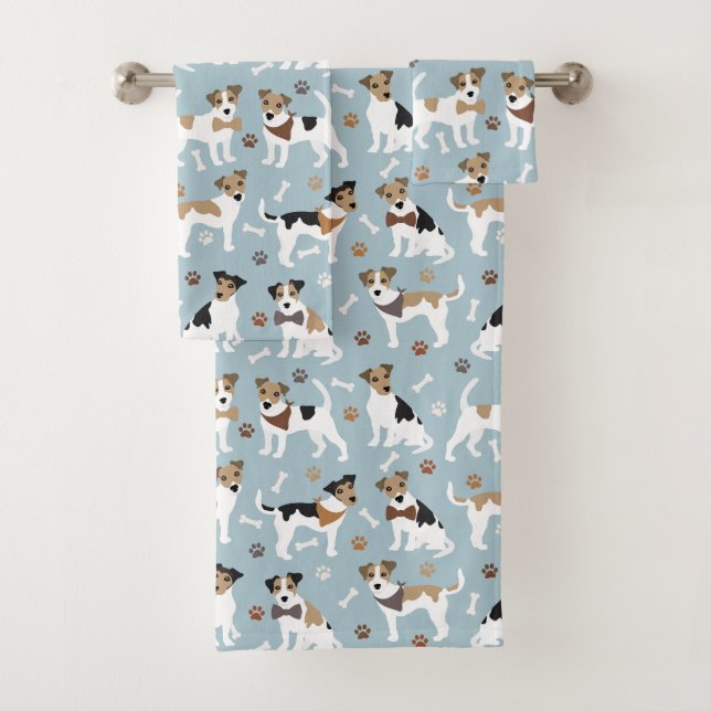Conjunto De Toalhas Jack Russell Terrier Paws e Ossos (Insitu)