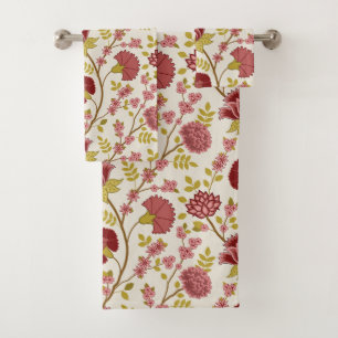 Conjunto De Toalhas Jacobean Floral Big Pattern Reds Pinks Dourado Cre