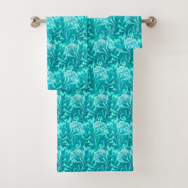 Conjunto De Toalhas Jacobean Flower Damask, Turquoise e Teal Blue (Insitu)
