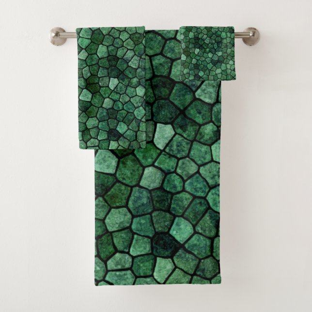 Conjunto De Toalhas Jade Verde Calçada Patchwork Padrão Terrazo (Insitu)