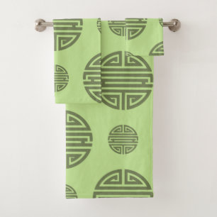 Conjunto De Toalhas Jade Verde Caractere Chinês Shou Longevidade