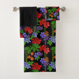 Conjunto De Toalhas Jamaica Flores e Fruta ackee preto tropical