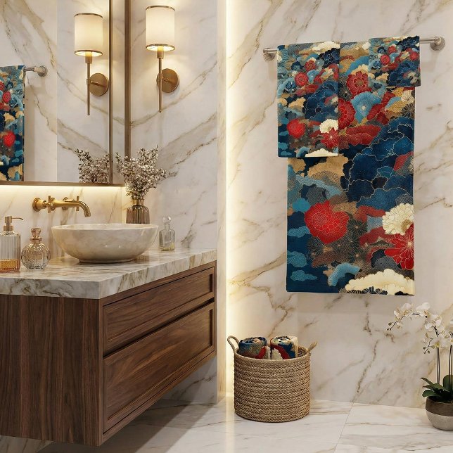 Conjunto De Toalhas Japanese Inspired Luxury Floral Art (Criador carregado)