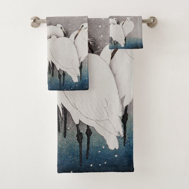 Conjunto De Toalhas Japonês Egrets Koson Cranes Winter Snow (Insitu)