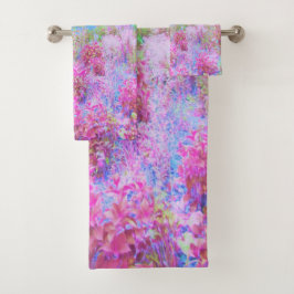 Conjunto De Toalhas Jardim Abstrato de Rosa Impressionista e Turquesa