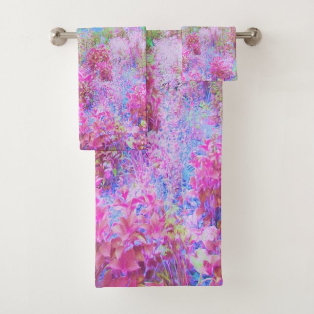Conjunto De Toalhas Jardim Abstrato de Rosa Impressionista e Turquesa (Insitu)