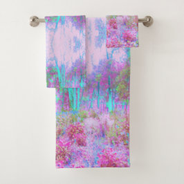 Conjunto De Toalhas Jardim Abstrato de Rosa Impressionista e Turquesa