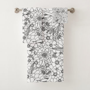 Conjunto De Toalhas Jardim De Flor Selvagem De Proteína Branca E Preta