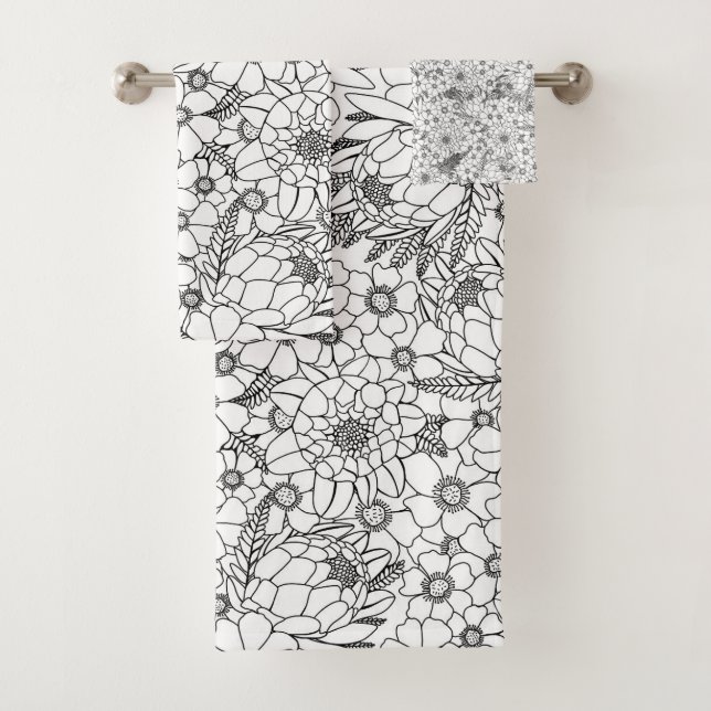 Conjunto De Toalhas Jardim De Flor Selvagem De Proteína Branca E Preta (Insitu)