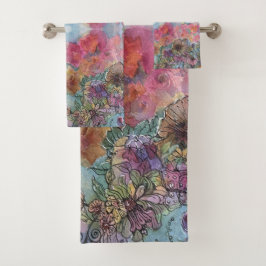 Conjunto De Toalhas Jardim de Flores Charmoso e Chic Pintura em Aquare