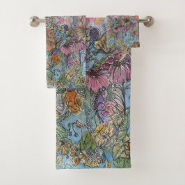 Conjunto De Toalhas Jardim de Flores Chic e Elegante Pintura em Aquare