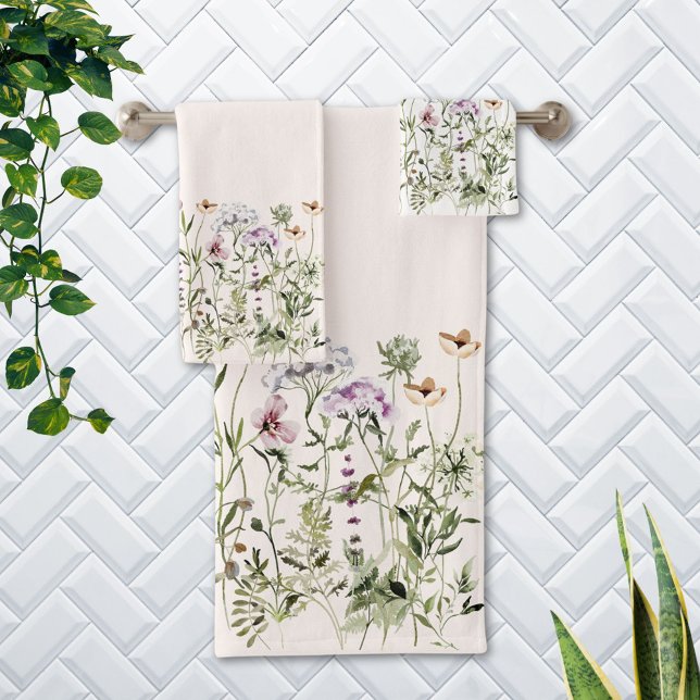 Conjunto De Toalhas Jardim de Flores Silvestres com Nome Personalizado (In situ Bathroom wall)