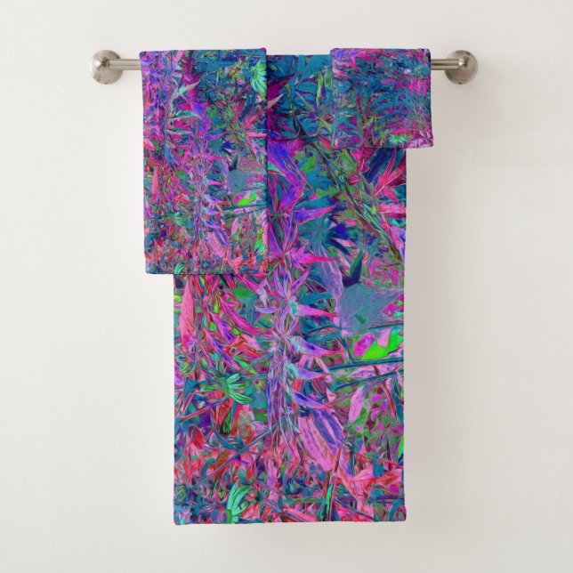 Conjunto De Toalhas Jardim de Folhagem Abstrata com Cores Psicodélicas (Insitu)