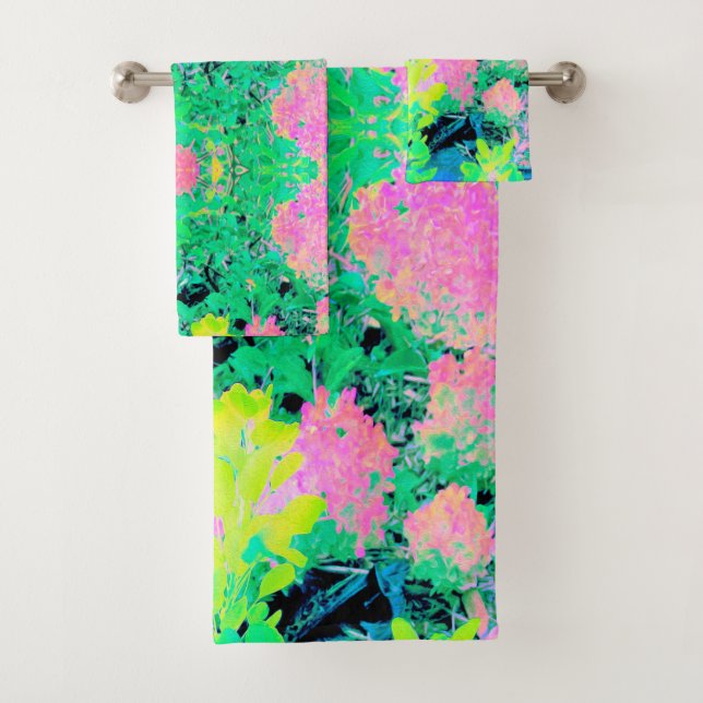 Conjunto De Toalhas Jardim de Hydrangea rosa com folhagem amarela (Insitu)