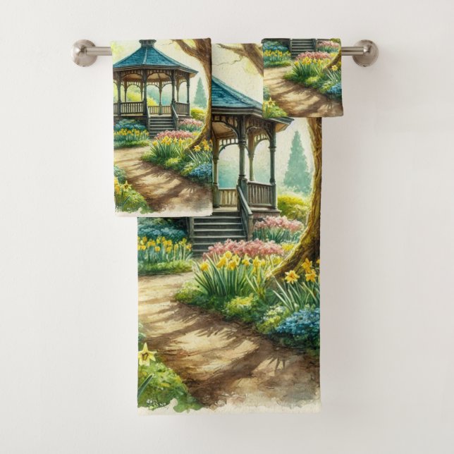 Conjunto De Toalhas Jardim de primavera de aquarela narcisos  (Insitu)