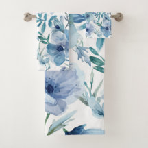 Jardim Floral Botânico Azul em Aquarela