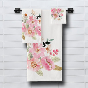 Conjunto De Toalhas Jardim Floral Cor-de-Água Rosa