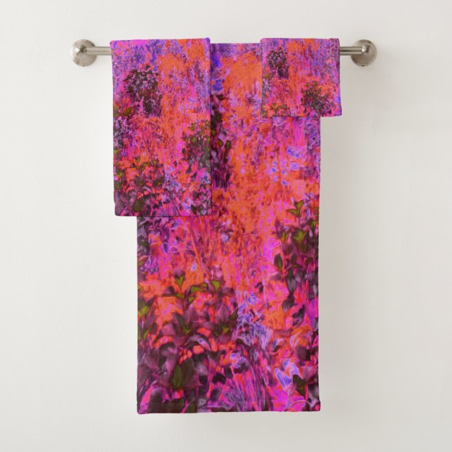 Conjunto De Toalhas Jardim Impressionista Laranja Trippy Magenta (Insitu)
